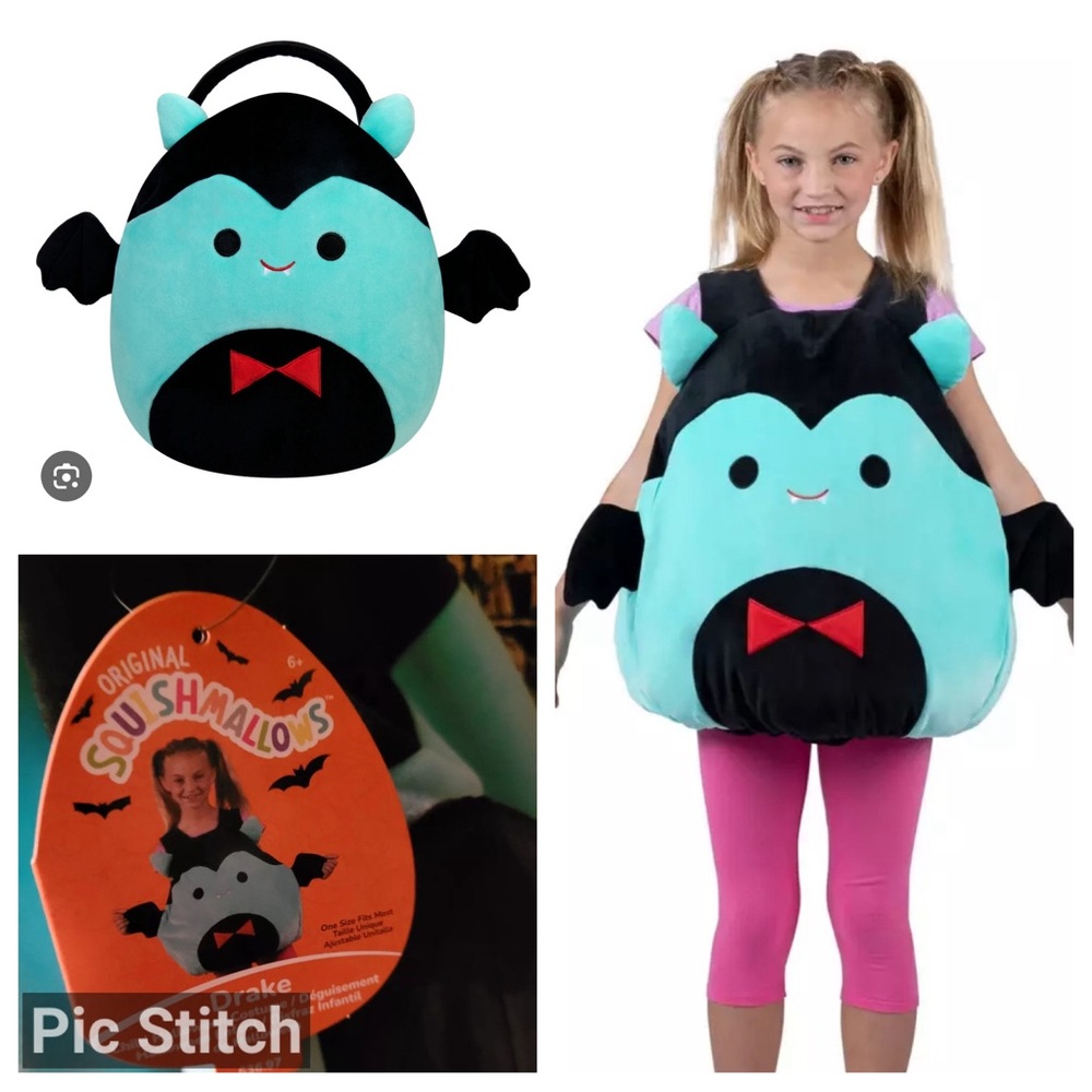 Squishmallows Drake Costume & Candy Bag Vampire Girls Halloween One Size New